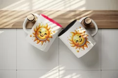 Watercolor cute cheerful sun big beaming smile radiating playful rays print 20 oz tumbler skinny mug wrap clipart t-shirt sublimation printable design