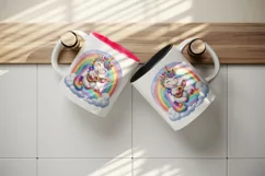 Watercolor cute cheerful unicorn playing ukulele guitar under rainbow print 20 oz tumbler skinny mug wrap clipart t-shirt sublimation printable design
