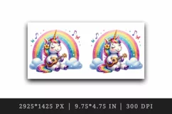 Watercolor cute cheerful unicorn playing ukulele guitar under rainbow print 20 oz tumbler skinny mug wrap clipart t-shirt sublimation printable design