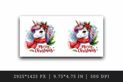 Watercolor cute cheerful unicorn red scarf Merry Christmas quote print 20 oz tumbler skinny mug wrap clipart t-shirt sublimation printable design