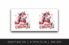 Watercolor cute cheerful unicorn red scarf Merry Christmas quote print 20 oz tumbler skinny mug wrap clipart t-shirt sublimation printable design