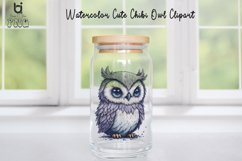 Watercolor Cute Chibi Owl Clipart, Owl T-shirt Design Product Image 4