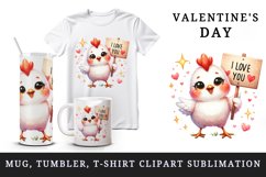 Watercolor cute chicken sparkle hearts I Love You quote Valentine Day print 20 oz tumbler skinny mug wrap clipart t-shirt sublimation printable design