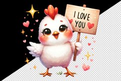 Watercolor cute chicken sparkle hearts I Love You quote Valentine Day print 20 oz tumbler skinny mug wrap clipart t-shirt sublimation printable design