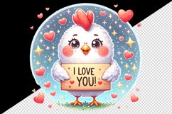 Watercolor cute chicken sparkle hearts I Love You quote Valentine Day print 20 oz tumbler skinny mug wrap clipart t-shirt sublimation printable design