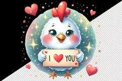 Watercolor cute chicken sparkle hearts I Love You quote Valentine Day print 20 oz tumbler skinny mug wrap clipart t-shirt sublimation printable design