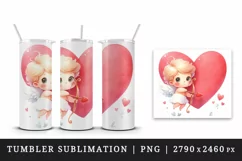 Watercolor cute child Cupid red heart arrow love Valentine Day print 20 oz tumbler skinny mug wrap clipart t-shirt sublimation printable design