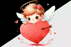 Watercolor cute child Cupid red heart arrow love Valentine Day print 20 oz tumbler skinny mug wrap clipart t-shirt sublimation printable design