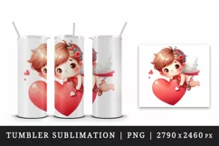 Watercolor cute child Cupid red heart arrow love Valentine Day print 20 oz tumbler skinny mug wrap clipart t-shirt sublimation printable design