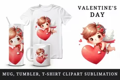 Watercolor cute child Cupid red heart arrow love Valentine Day print 20 oz tumbler skinny mug wrap clipart t-shirt sublimation printable design