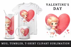 Watercolor cute child Cupid red heart arrow love Valentine Day print 20 oz tumbler skinny mug wrap clipart t-shirt sublimation printable design