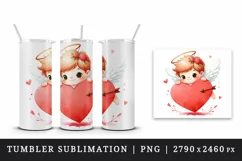 Watercolor cute child Cupid red heart arrow love Valentine Day print 20 oz tumbler skinny mug wrap clipart t-shirt sublimation printable design