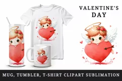 Watercolor cute child Cupid red heart arrow love Valentine Day print 20 oz tumbler skinny mug wrap clipart t-shirt sublimation printable design