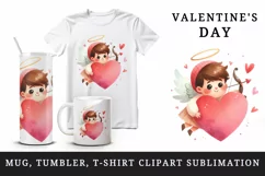 Watercolor cute child Cupid red heart arrow love Valentine Day print 20 oz tumbler skinny mug wrap clipart t-shirt sublimation printable design