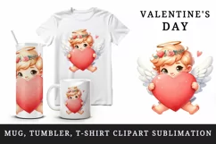 Watercolor cute child Cupid red heart arrow love Valentine Day print 20 oz tumbler skinny mug wrap clipart t-shirt sublimation printable design