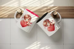 Watercolor cute child Cupid red heart arrow love Valentine Day print 20 oz tumbler skinny mug wrap clipart t-shirt sublimation printable design