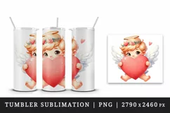 Watercolor cute child Cupid red heart arrow love Valentine Day print 20 oz tumbler skinny mug wrap clipart t-shirt sublimation printable design