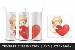 Watercolor cute child Cupid red heart arrow love Valentine Day print 20 oz tumbler skinny mug wrap clipart t-shirt sublimation printable design