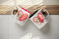 Watercolor cute child Cupid red heart arrow love Valentine Day print 20 oz tumbler skinny mug wrap clipart t-shirt sublimation printable design