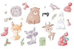 Watercolor Cute Christmas Animals 