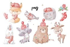 Watercolor Cute Christmas Animals 