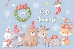 Watercolor Cute Christmas Animals 