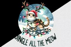 Watercolor cute Christmas cat reindeer antlers hat lights quote print 20 oz tumbler skinny mug wrap clipart t-shirt sublimation printable design