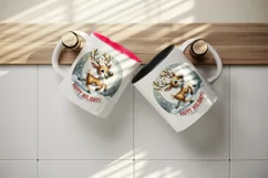 Watercolor cute Christmas reindeer lights round Happy Holidays quote print 20 oz tumbler skinny mug wrap clipart t-shirt sublimation printable design