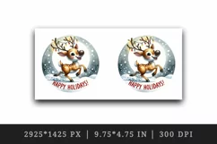 Watercolor cute Christmas reindeer lights round Happy Holidays quote print 20 oz tumbler skinny mug wrap clipart t-shirt sublimation printable design