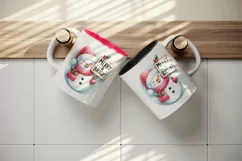 Watercolor cute Christmas snowman hat sign Merry and Bright quote print 20 oz tumbler skinny mug wrap clipart t-shirt sublimation printable design