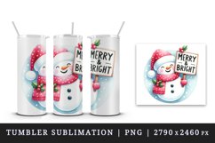 Watercolor cute Christmas snowman hat sign Merry and Bright quote print 20 oz tumbler skinny mug wrap clipart t-shirt sublimation printable design