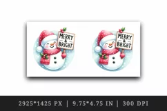 Watercolor cute Christmas snowman hat sign Merry and Bright quote print 20 oz tumbler skinny mug wrap clipart t-shirt sublimation printable design