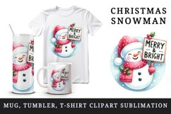Watercolor cute Christmas snowman hat sign Merry and Bright quote print 20 oz tumbler skinny mug wrap clipart t-shirt sublimation printable design