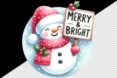 Watercolor cute Christmas snowman hat sign Merry and Bright quote print 20 oz tumbler skinny mug wrap clipart t-shirt sublimation printable design