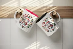 Watercolor cute Christmas snowman scarf hat bauble tree round print 20 oz tumbler skinny mug wrap clipart t-shirt sublimation printable design