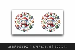 Watercolor cute Christmas snowman scarf hat bauble tree round print 20 oz tumbler skinny mug wrap clipart t-shirt sublimation printable design