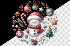 Watercolor cute Christmas snowman scarf hat bauble tree round print 20 oz tumbler skinny mug wrap clipart t-shirt sublimation printable design