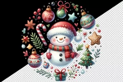Watercolor cute Christmas snowman scarf hat bauble tree round print 20 oz tumbler skinny mug wrap clipart t-shirt sublimation printable design