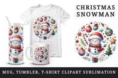 Watercolor cute Christmas snowman scarf hat bauble tree round print 20 oz tumbler skinny mug wrap clipart t-shirt sublimation printable design