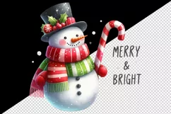 Watercolor cute Christmas snowman scarf hat Merry and Bright quote print 20 oz tumbler skinny mug wrap clipart t-shirt sublimation printable design