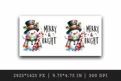 Watercolor cute Christmas snowman scarf hat Merry and Bright quote print 20 oz tumbler skinny mug wrap clipart t-shirt sublimation printable design