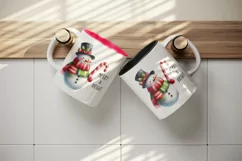 Watercolor cute Christmas snowman scarf hat Merry and Bright quote print 20 oz tumbler skinny mug wrap clipart t-shirt sublimation printable design