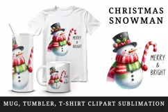 Watercolor cute Christmas snowman scarf hat Merry and Bright quote print 20 oz tumbler skinny mug wrap clipart t-shirt sublimation printable design