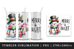 Watercolor cute Christmas snowman scarf hat Merry and Bright quote print 20 oz tumbler skinny mug wrap clipart t-shirt sublimation printable design