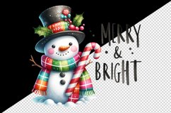 Watercolor cute Christmas snowman scarf hat Merry and Bright quote print 20 oz tumbler skinny mug wrap clipart t-shirt sublimation printable design