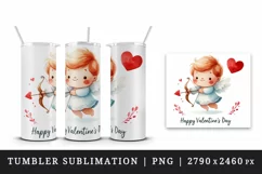 Watercolor cute chubby Cupid red heart arrows Happy Valentine Day print 20 oz tumbler skinny mug wrap clipart t-shirt sublimation printable design