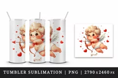 Watercolor cute chubby Cupid red heart arrows Valentine Day print 20 oz tumbler skinny mug wrap clipart t-shirt sublimation printable design