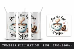Watercolor cute coffee cup character bean Love of Coffee quote print 20 oz tumbler skinny mug wrap clipart t-shirt sublimation printable design