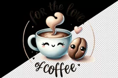 Watercolor cute coffee cup character bean Love of Coffee quote print 20 oz tumbler skinny mug wrap clipart t-shirt sublimation printable design