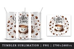 Watercolor cute coffee cup character beans Coffee Lover quote print 20 oz tumbler skinny mug wrap clipart t-shirt sublimation printable design